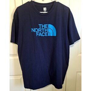 The North Face Men's L Navy Blue Short Sleeve Light Blue Front Graphics